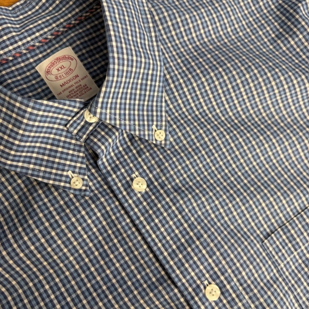 Brooks Brothers Madison XXL Blue Gingham Non-Iron Supima Button Down Shirt